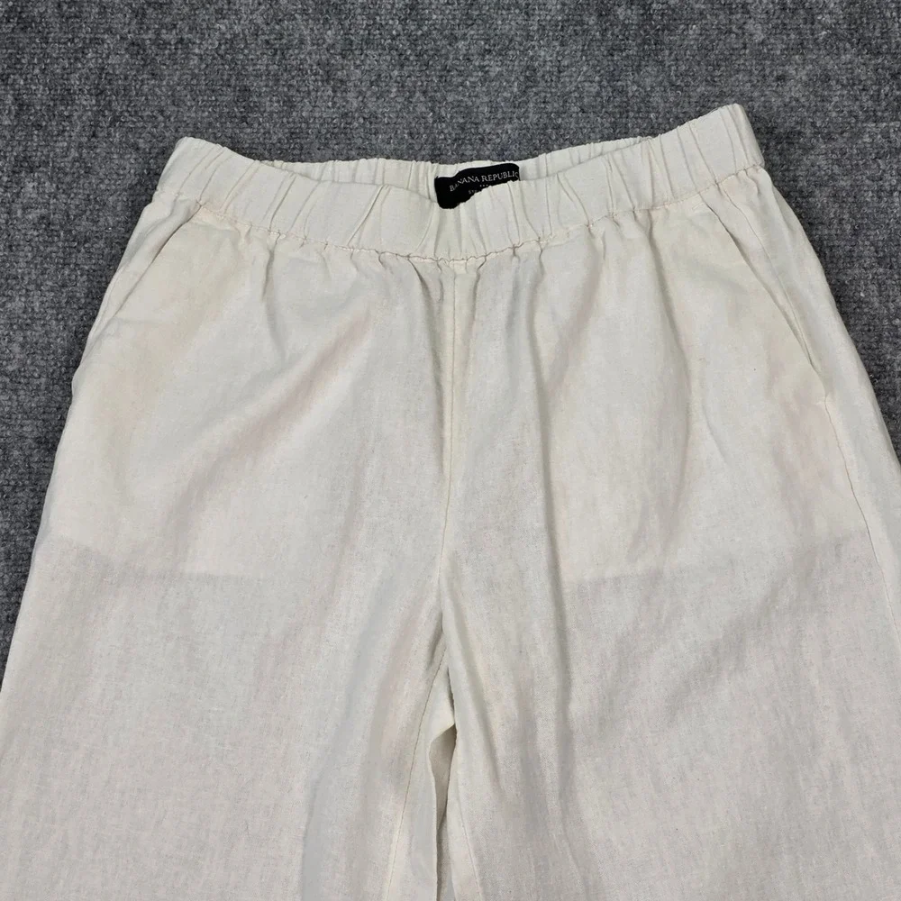 Banana Republic Linen Blend Pants Womens XS White‎ Straight Leg Elastic Waist